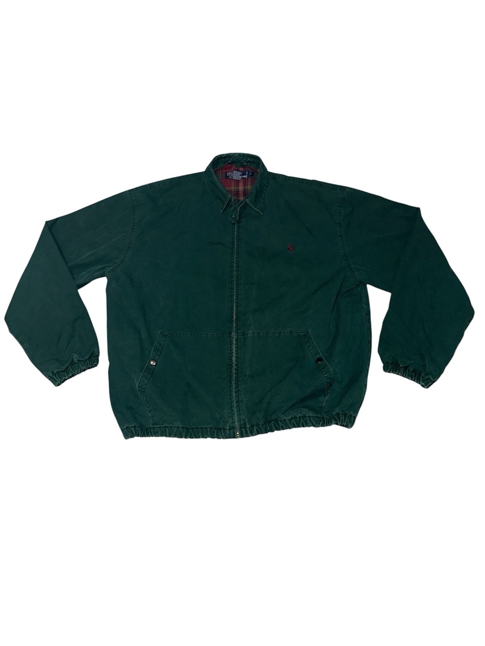 Vintage 90's Polo Ralph Lauren Flannel Lined Green Harrington Bomber Jacket Sz L